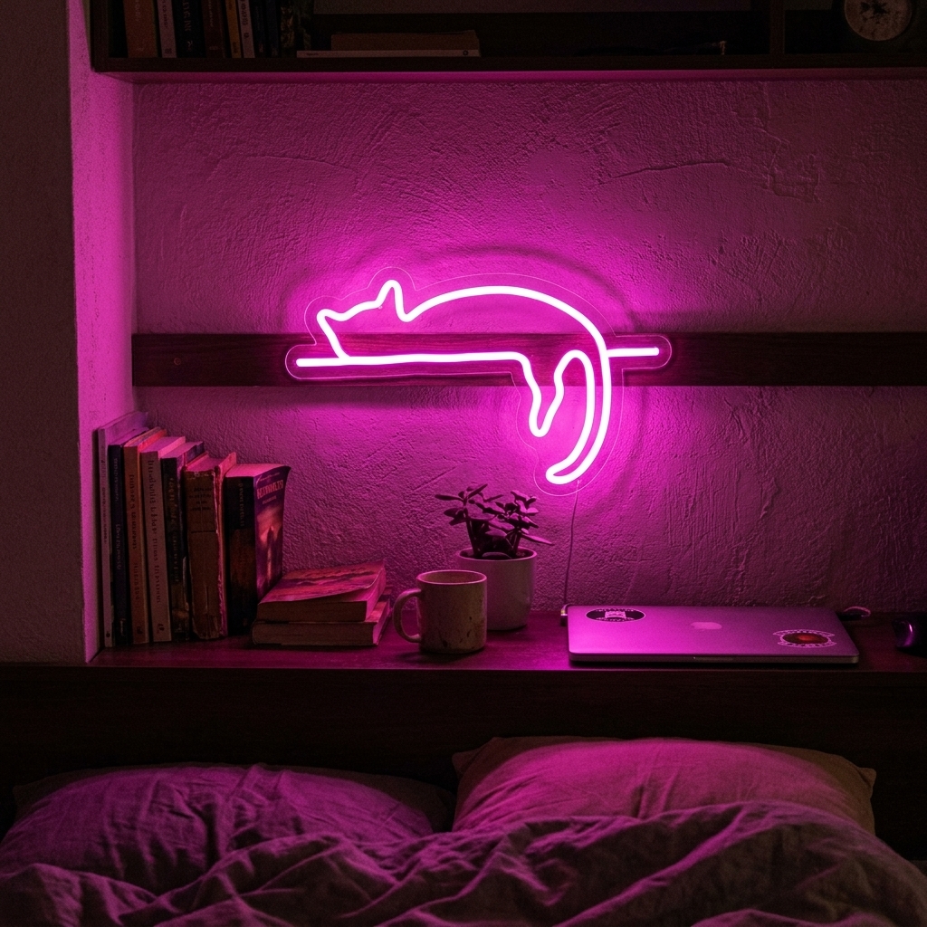 Lazy Cat LED Neon Sign - Handcrafted Art
