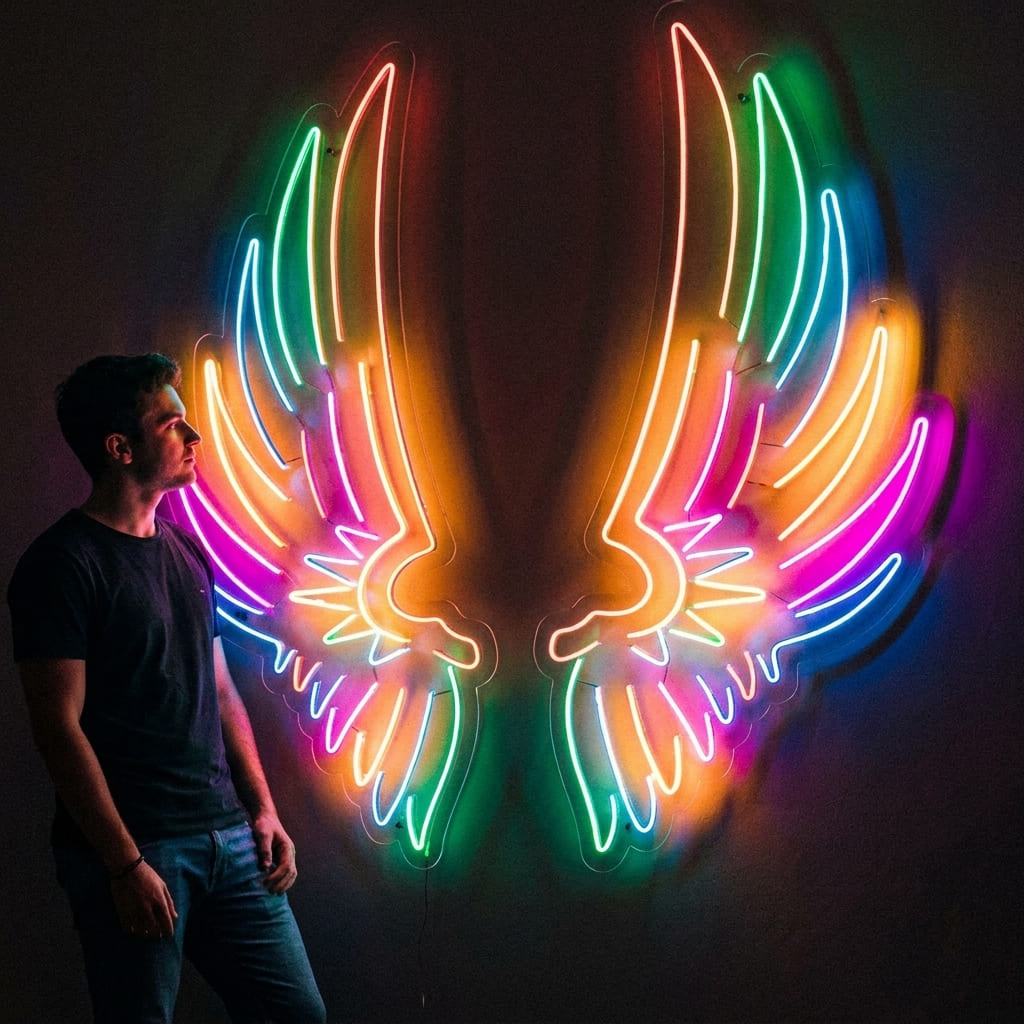 Rainbow Wings (Vibrant Setup) LED Neon Sign - Handcrafted Art