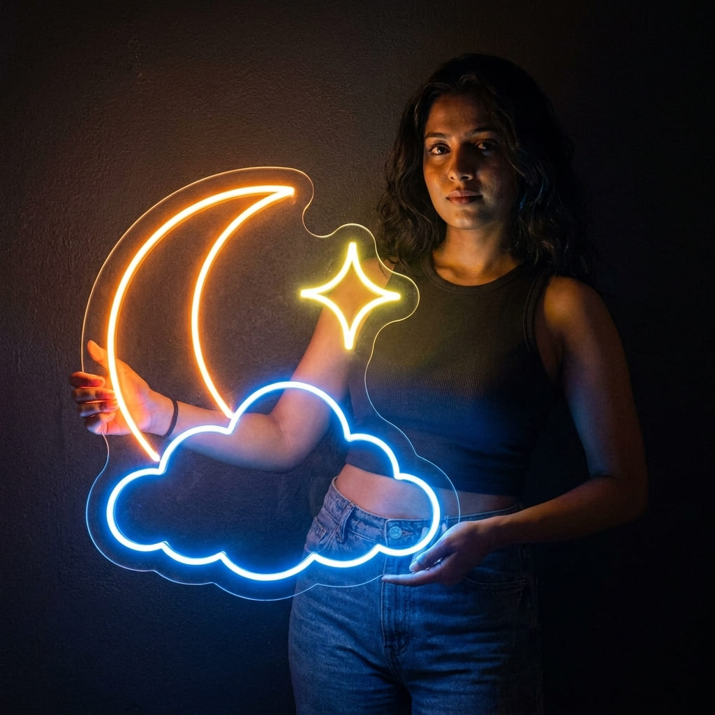 Moonlit Cloud LED Neon Sign Detail View - 1